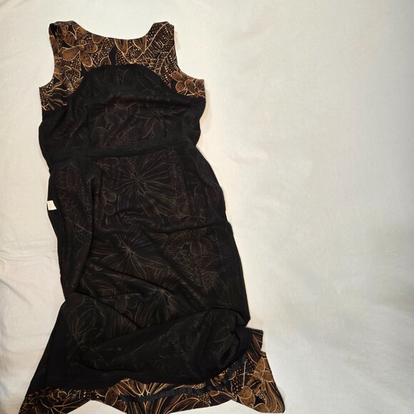 DANA BUCHMAN Y2K Whimsigoth Brown/Black Floral SILK Faux Wrap Tie Dress Size 10. - Picture 8 of 16